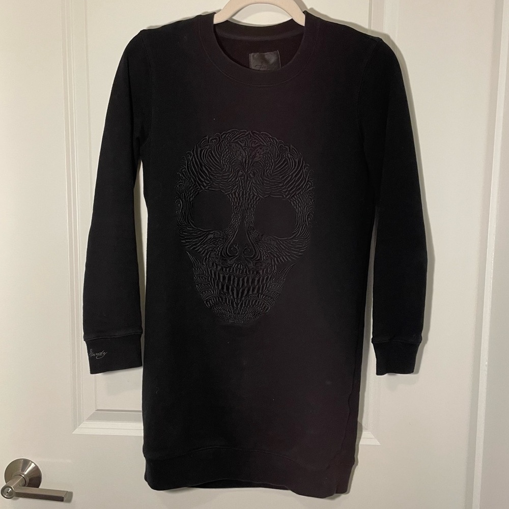 HARDY HARDY Long black sweatshirt dress with embroidered skull